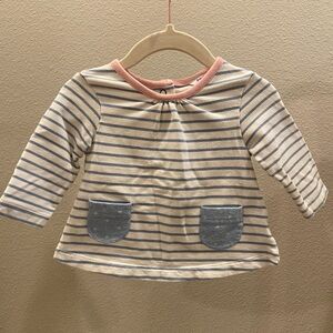 Boden 3/6m blue stripped top. VGUC. Minor pilling